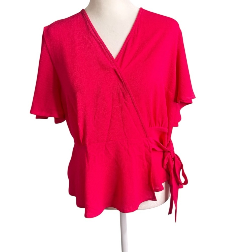 Monteau Pink Flutter Sleeve Wrap Blouse Size XL